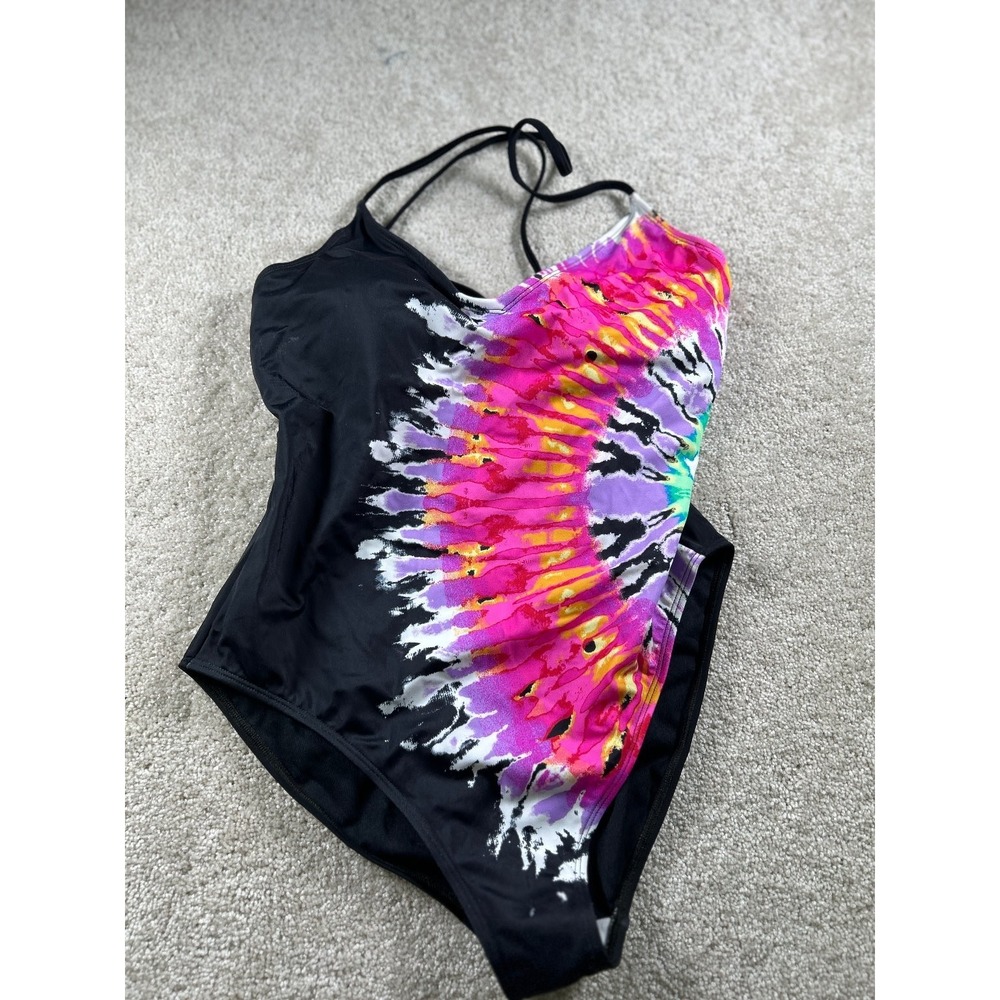 Salt + Cove Women's One-Piece Swimsuit Large Black Tie Dye Nylon